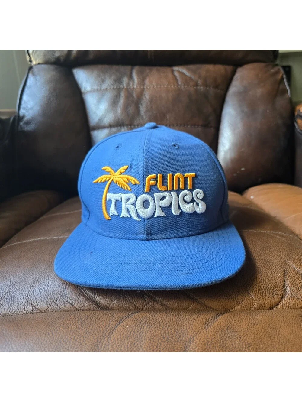 Flint Tropics #33 Jackie Moon Blue Snapback Hat Will Ferrell Movie Graphic Cap